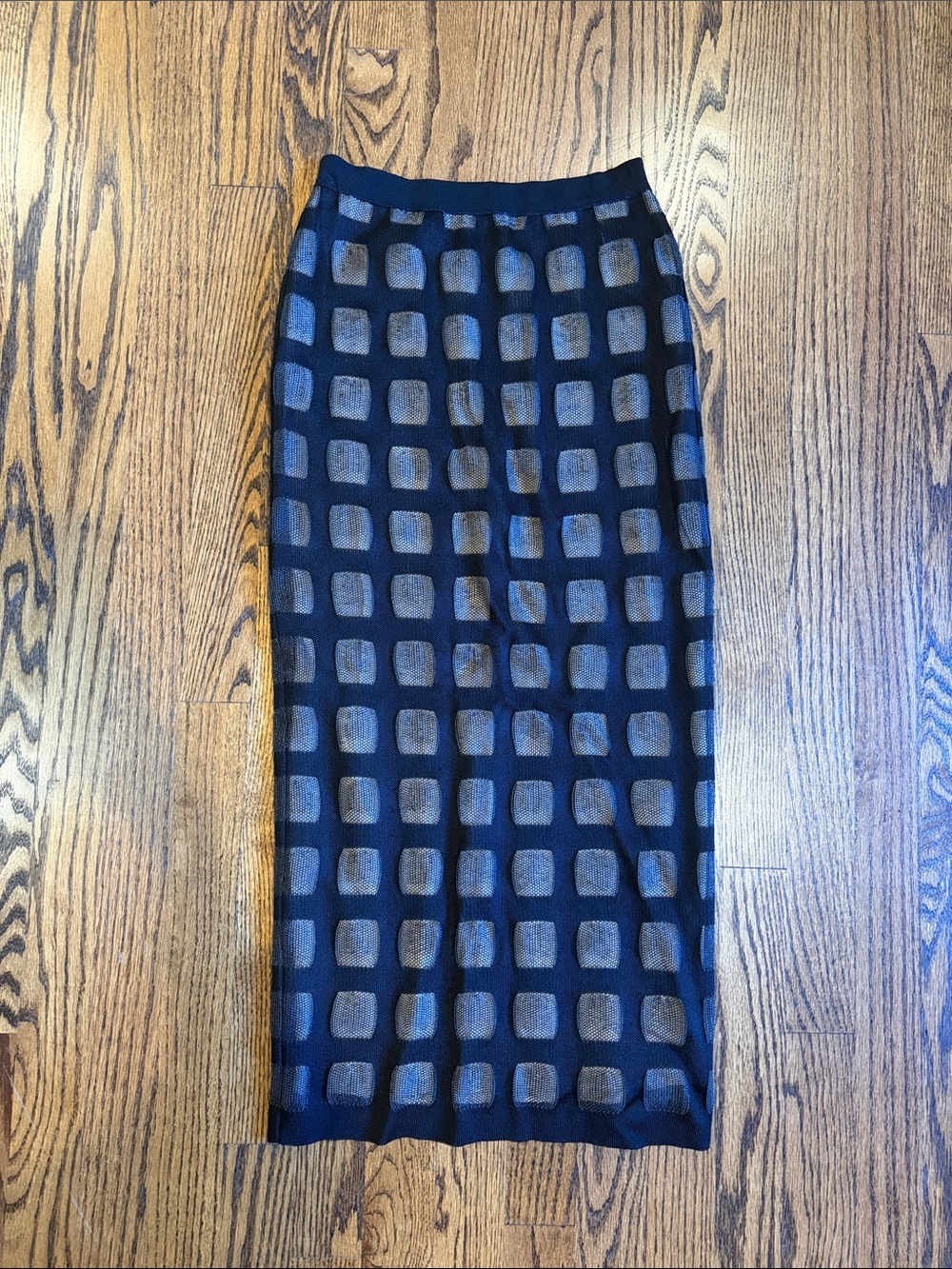 Balmain Black Tan Grid Mesh Pencil Skirt 2015 Collection by Olivier Rousteing 40